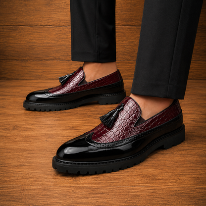 Crocodile Embossed Tassel Loafers
