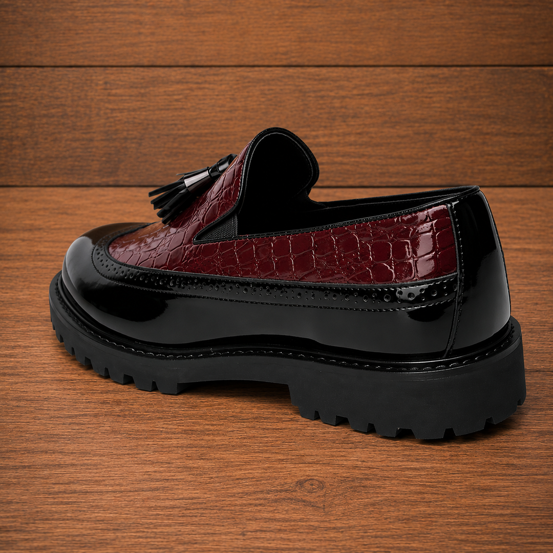 Crocodile Embossed Tassel Loafers