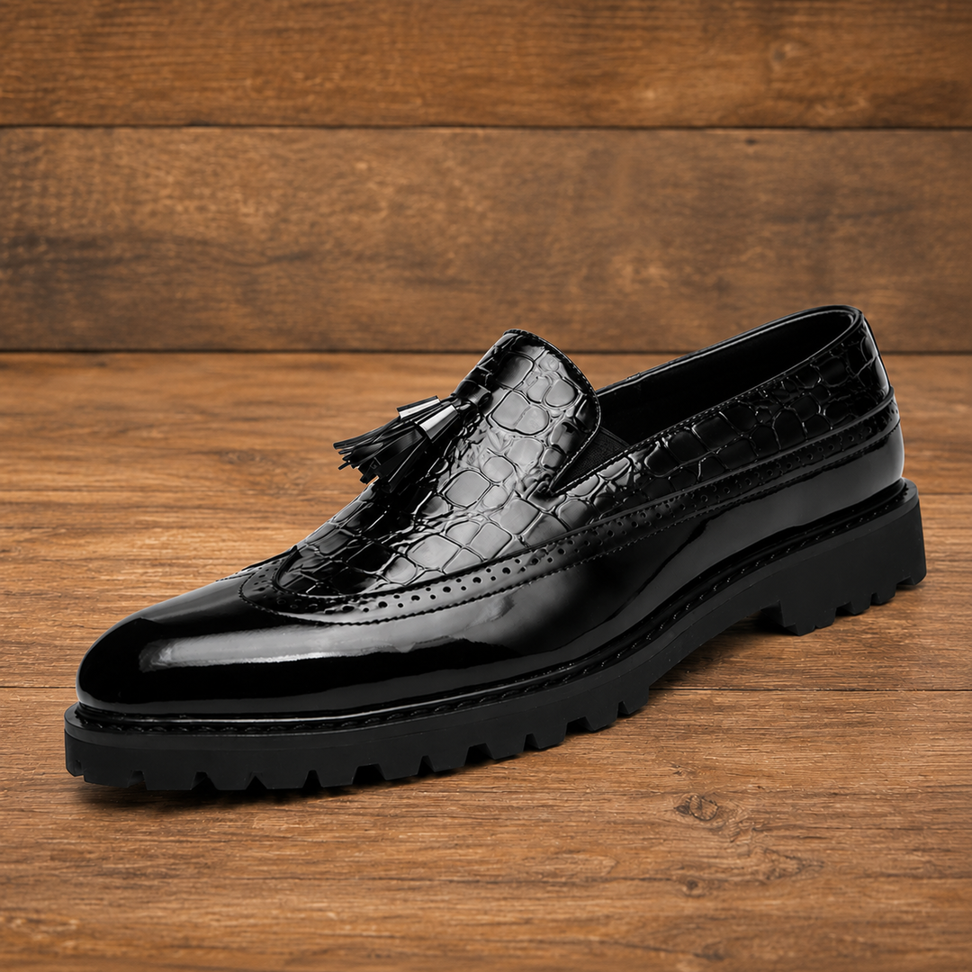 Crocodile Embossed Tassel Loafers
