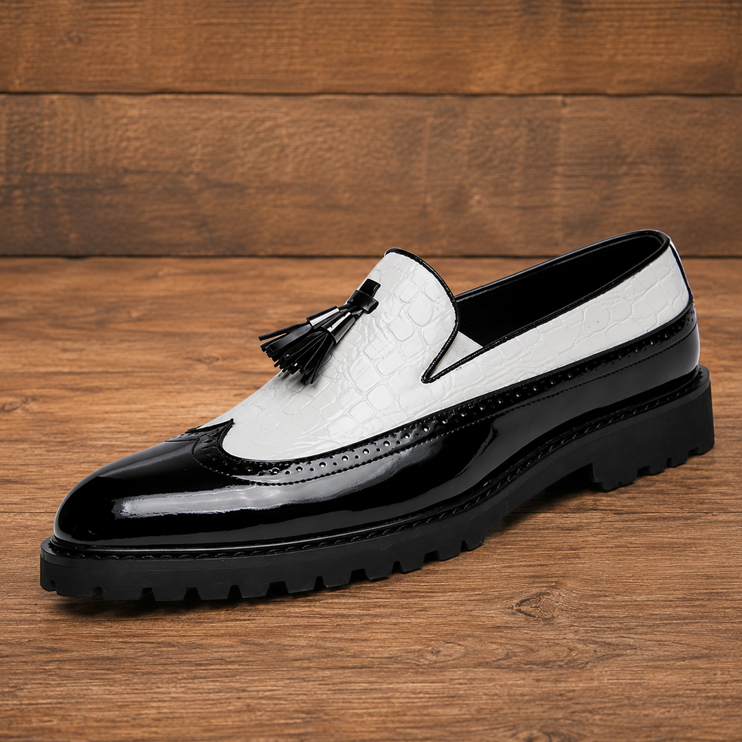 Crocodile Embossed Tassel Loafers