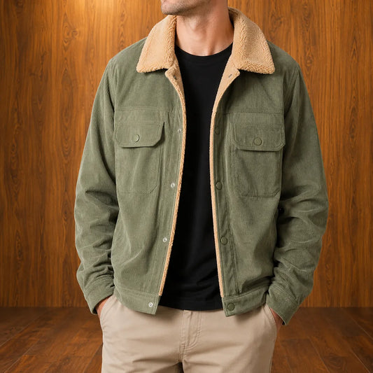 Sherpa-Collar Corduroy Jacket