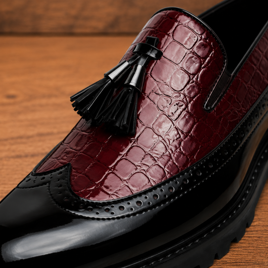 Crocodile Embossed Tassel Loafers