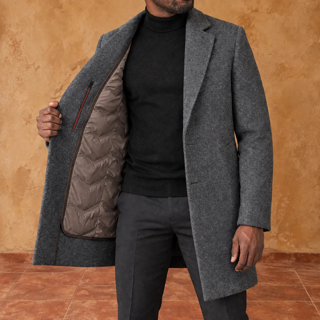 Textured Lapel Overcoat